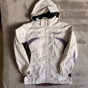 Columbia Womens Hooded Ski Jacket Cream Purple Brown Water Resistant Size S